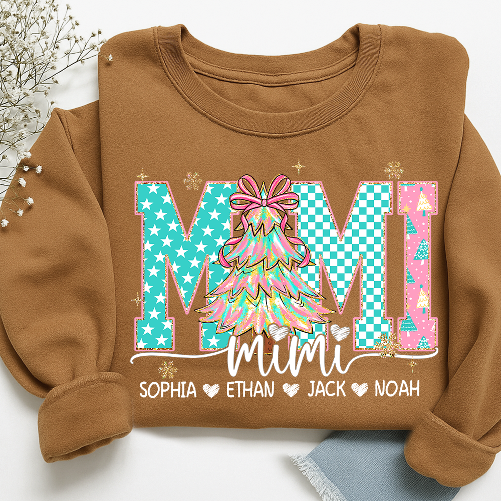 Mimi Christmas Shirt, Custom Grandma Sweatshirt with Grandkids Names