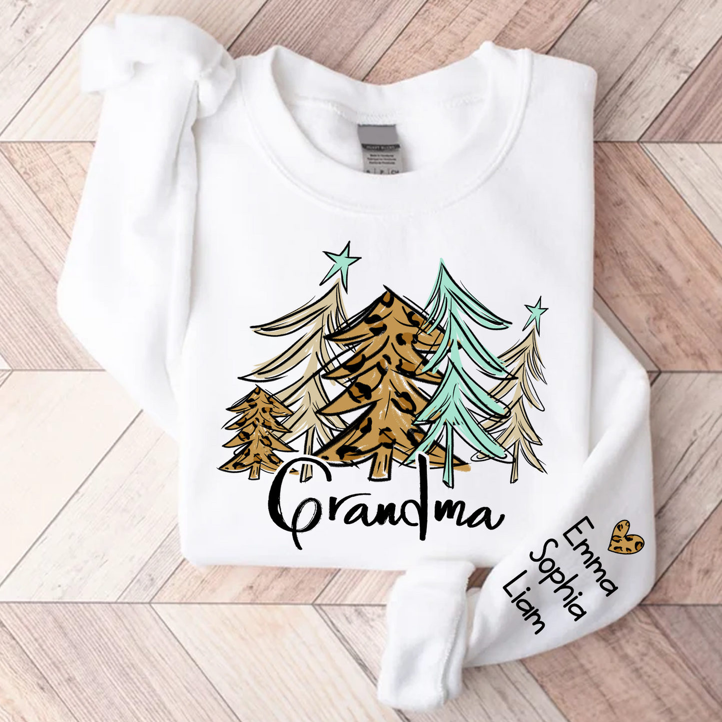 Grandma Christmas Tree, Custom Grandma With Kids TH Sweatshirt