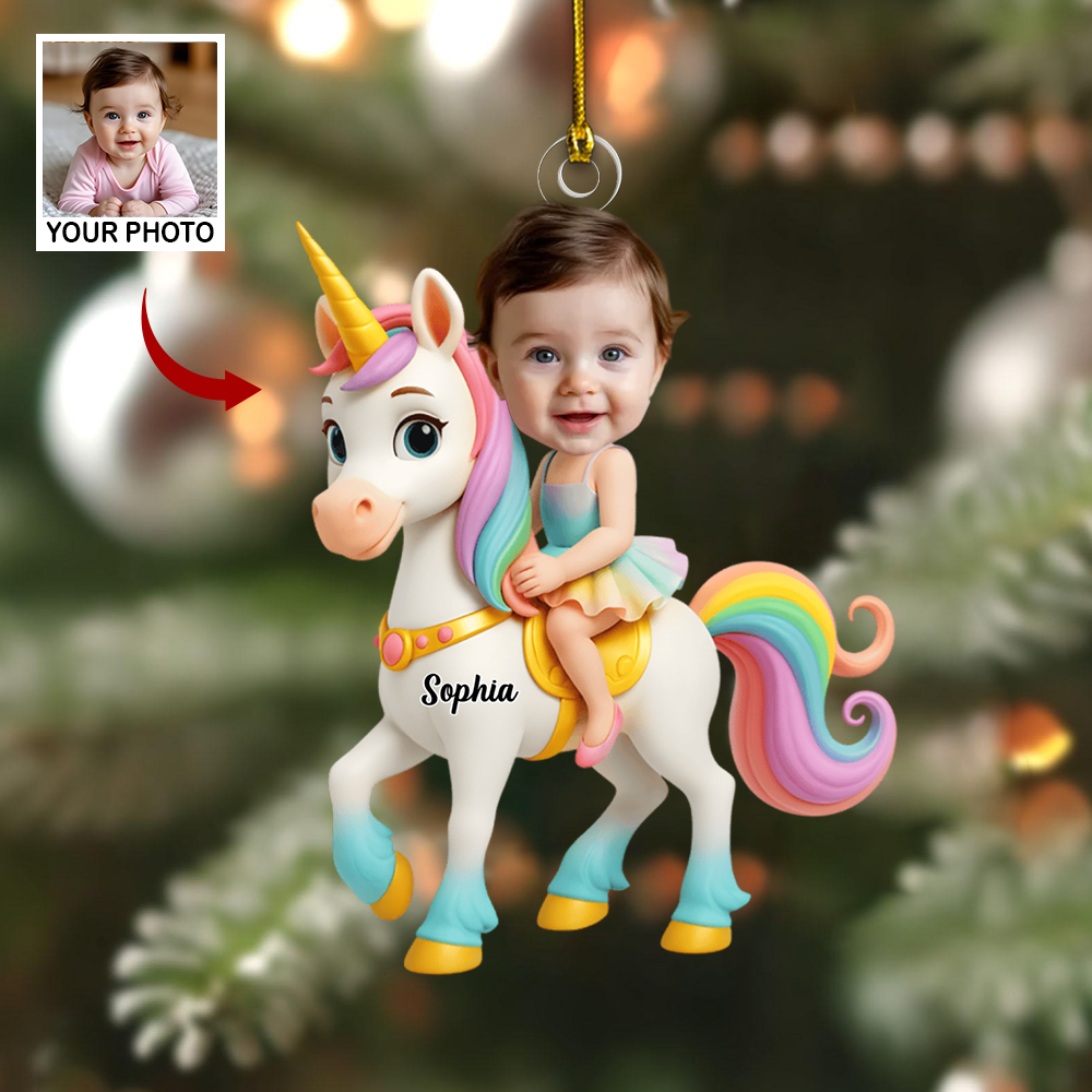 Personalized Unicorn Ornament 2025 – Custom Photo Christmas Decoration, Magical Gift for Kids and Little Girls Ornament