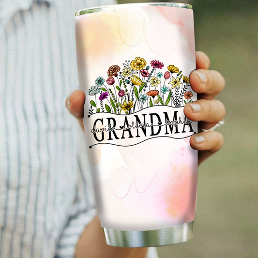 Personalized Water Cups, Custom For Flower Grandma And The Kids. Portable Water Cup With Lid