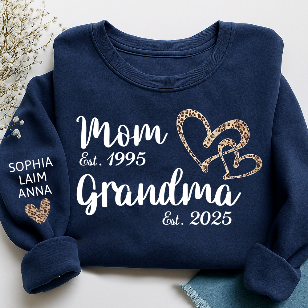 Mom Est Grandma Est personalized sweatshirt, A Loving Gift For The Family On Valentine's Day