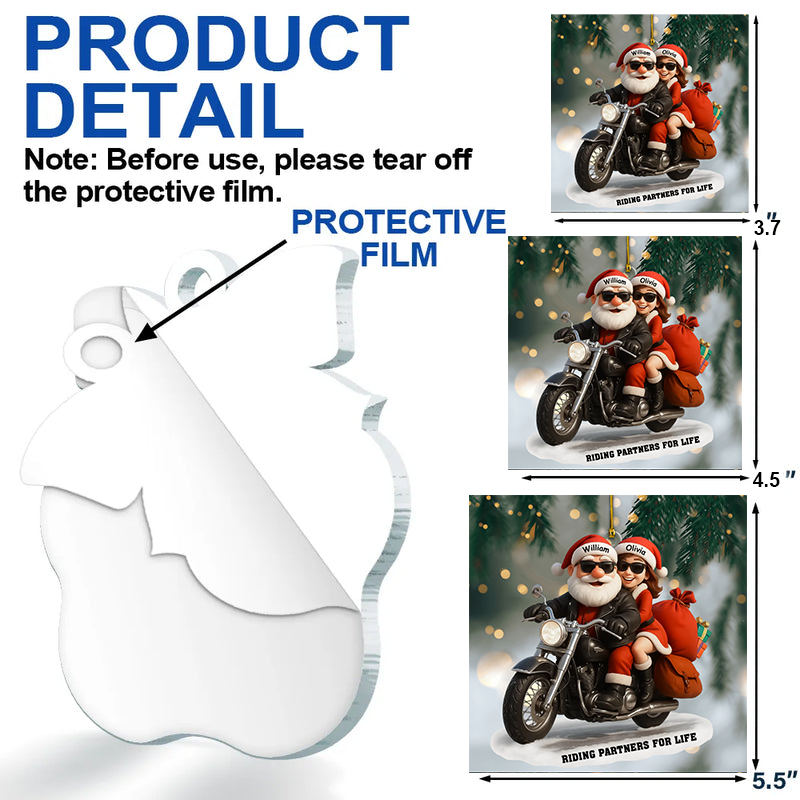 Personalized Biker Santa Couple Ornament 2025, Custom Acrylic Decoration, Riding Partners For Life Gift For Him And Her Ornament