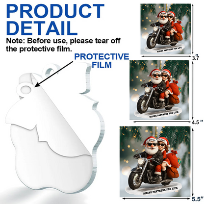 Personalized Biker Santa Couple Ornament 2025, Custom Acrylic Decoration, Riding Partners For Life Gift For Him And Her Ornament