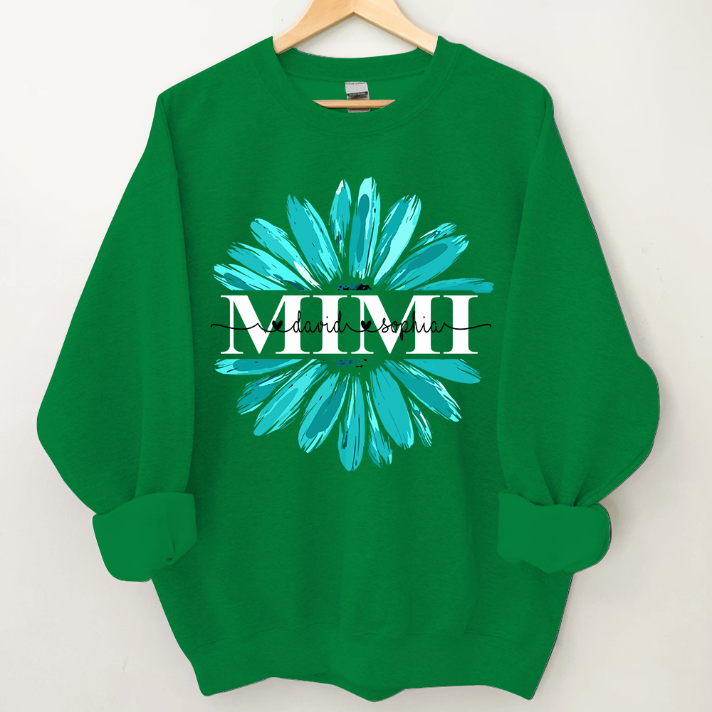 Mimi Turquoise Daisy Flower With Grandkids Sweatshirt