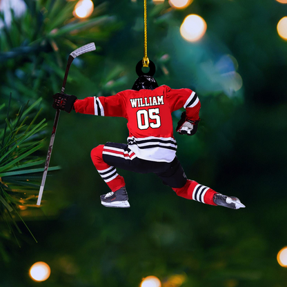 Personalized Hockey Player Ornament – Custom Name & Jersey Number Christmas Decoration for Ice Hockey Fans Ornament