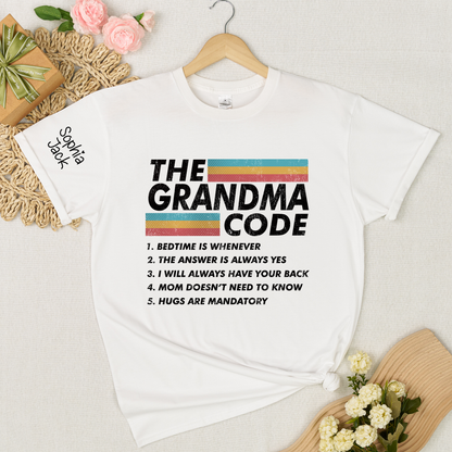 Personalized The Grandma Code" T-Shirt – Personalized Mimi, Gigi, Nana Shirts, Fun Gift for Grandparents, Mother’s Day, Birthday