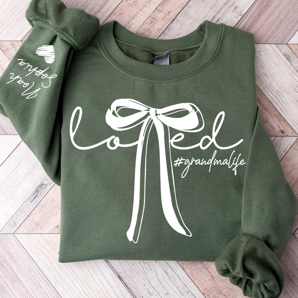Personalized Grandma Sweatshirt, Loved Bow Design Custom Name Gift