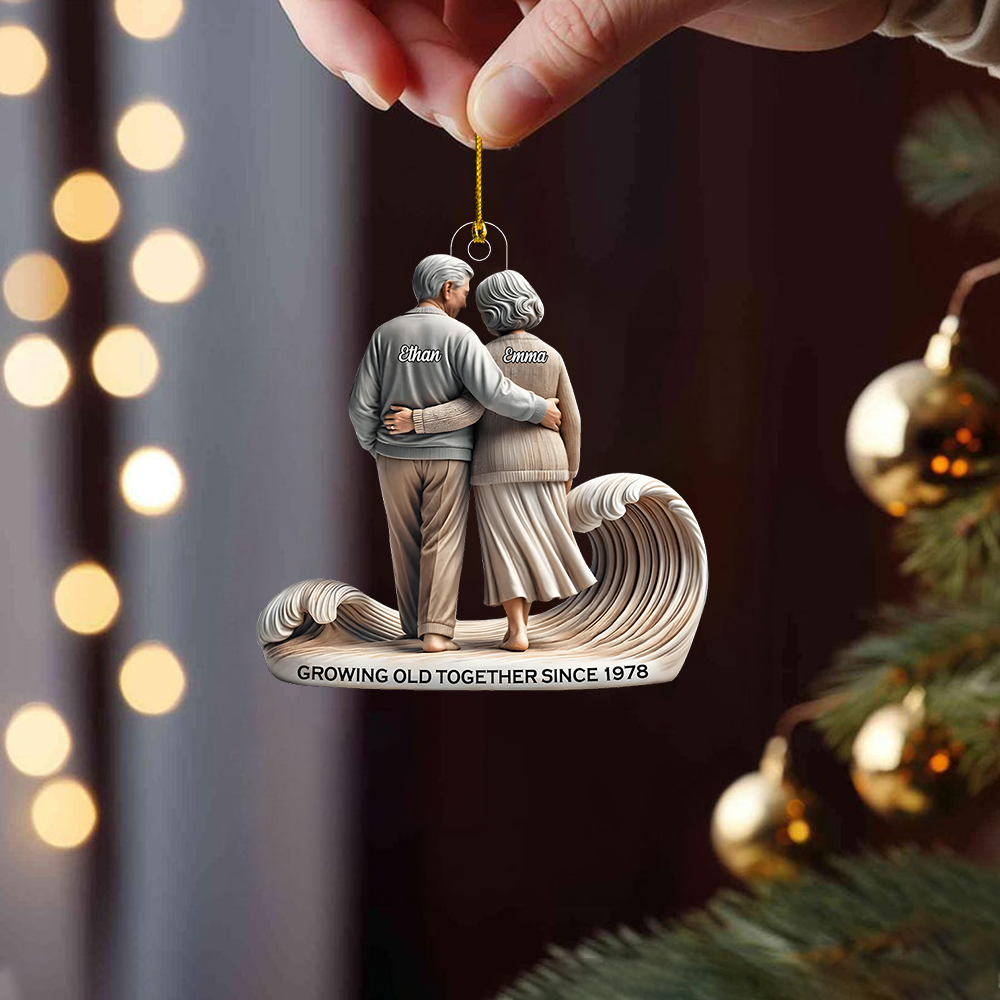Custom Growing Old Together Ornament – Personalized Anniversary Ornament with Names & Year for Couples 2025 Ornament