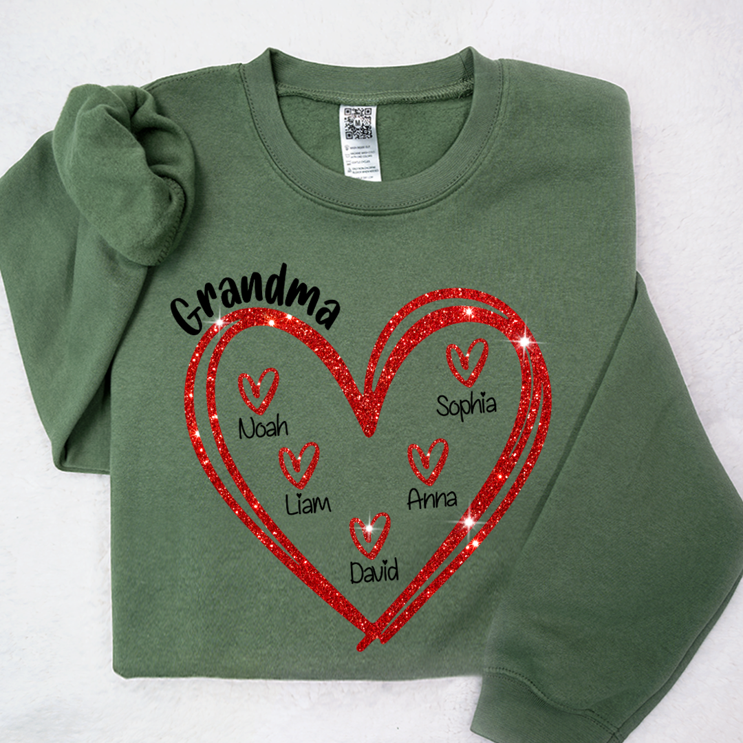 Glitter Custom Name Valentine Heart Grandma And Kids LTP01