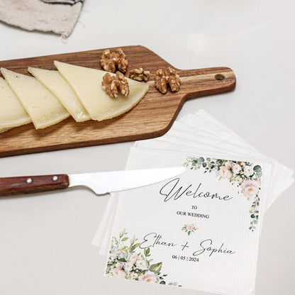 Personalized Floral Wedding Napkins , Custom Wedding Napkins , Cocktail Napkins , Save The Date , Dinner Bridal Shower Engagement Party
