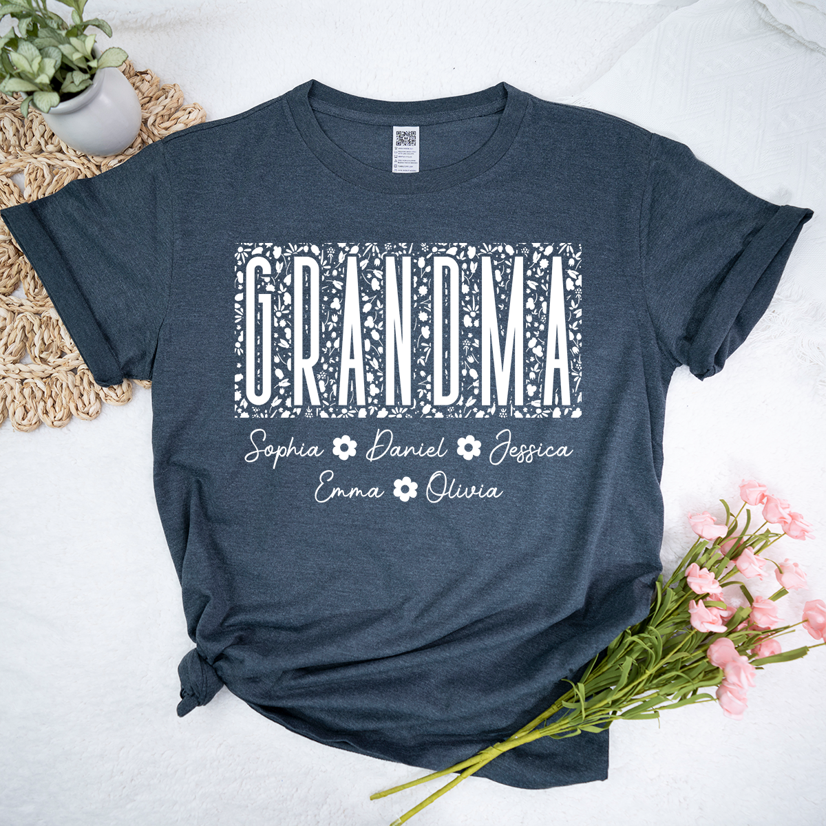 Custom Grandma Floral Shirt, Personalized Names of Grandchildren T Shirt, Meaningful Family Gift for Grandma