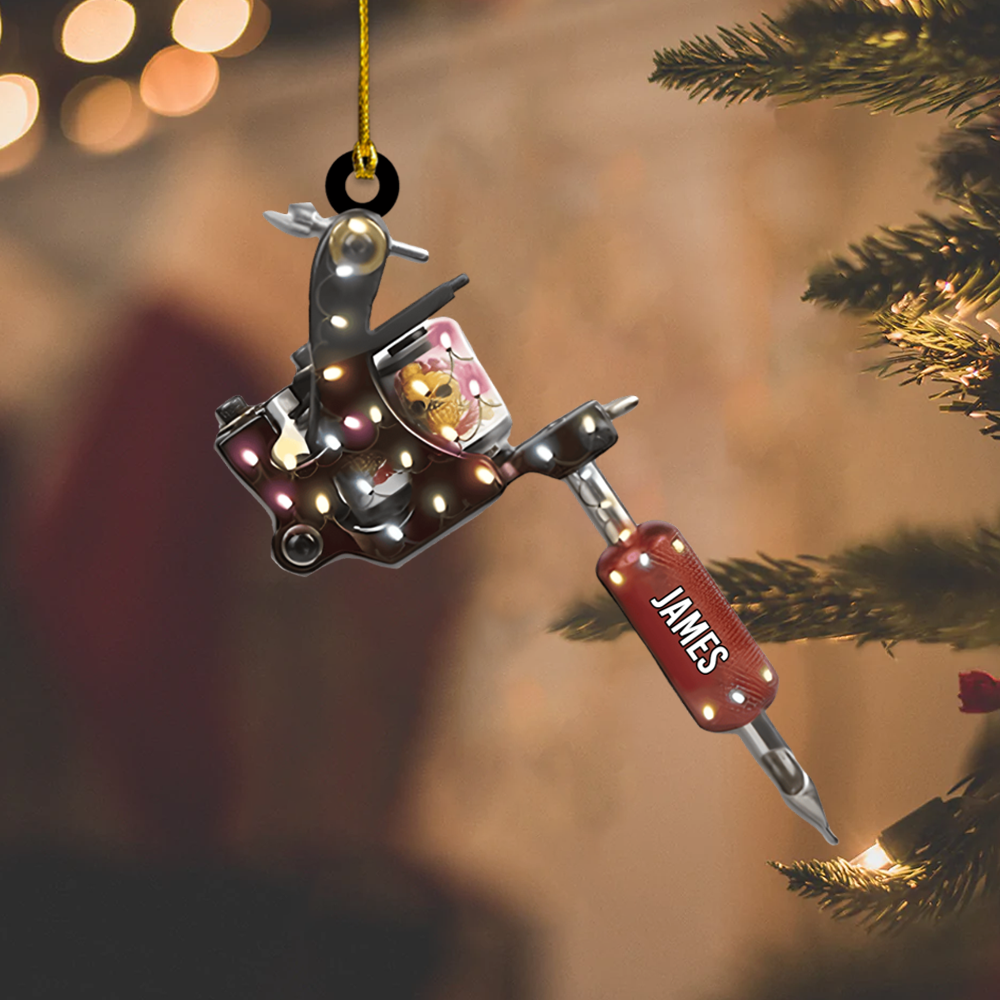 Personalized Tattoo Machine Ornament 2025 – Custom Name Tattoo Artist Ornament, Unique Christmas Gift for Tattoo Lovers Ornament