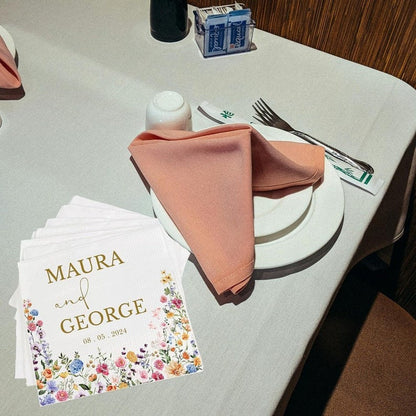 Personalized Wedding Napkins | Custom Wedding Napkins | Floral Cocktail Napkins | Save The Date | Dinner Bridal Shower Engagement Party