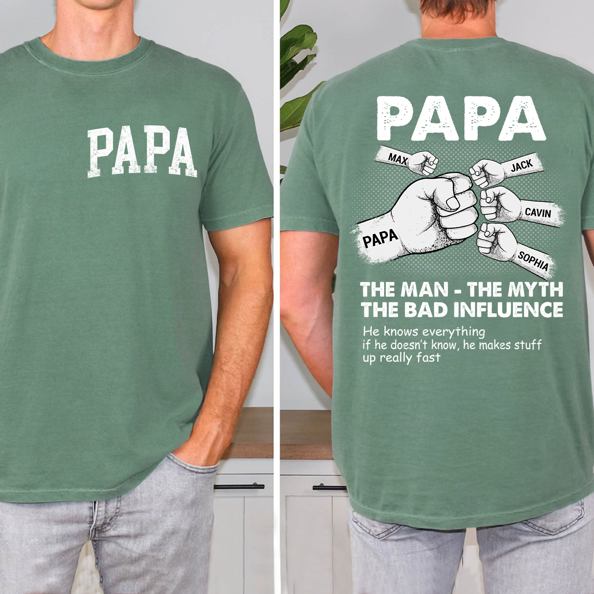 Personalized Papa The Man The Myth The Bad Influence T-Shirt, Father's Day Shirt