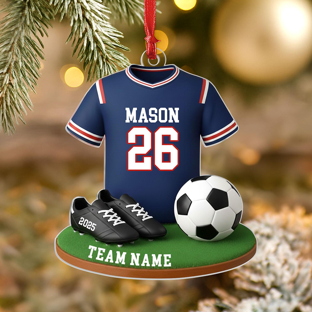 Personalized Soccer Jersey Ornament 2025 – Custom Name & Team Christmas Ornament, Gift for Soccer Players