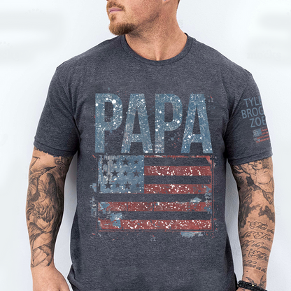 Custom American Flag Papa T-Shirt, Patriotic Papa Gift American Flag Tee