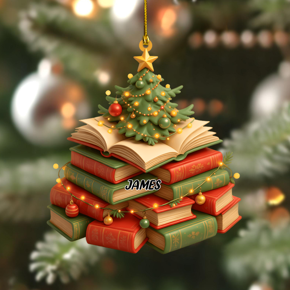 Book Christmas Ornament 2025 – Custom Name Reading Ornament, Unique Holiday Gift for Literature Lovers Ornament