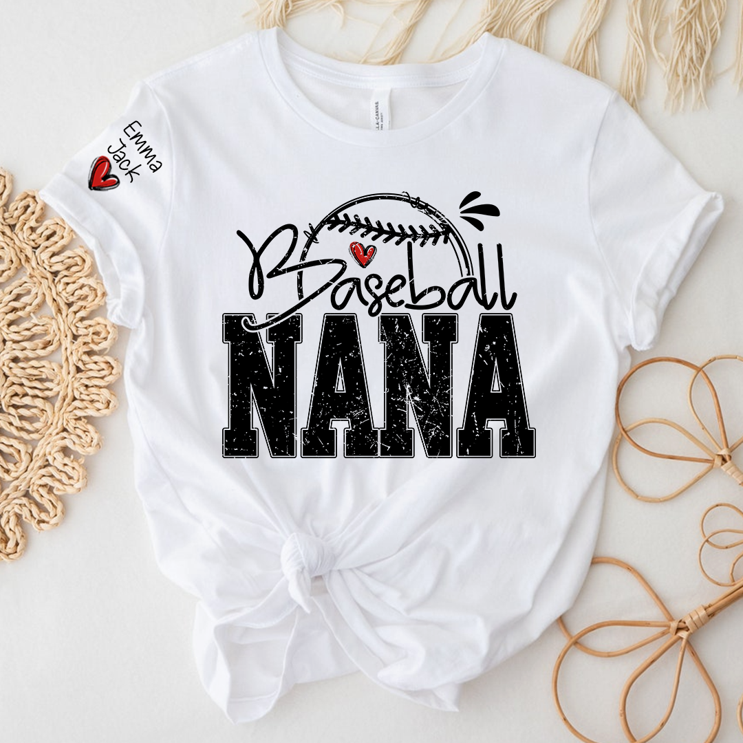 Baseball Nana Game Day Shirt with Custom Names, Sports Family T Shirt for Grandma
