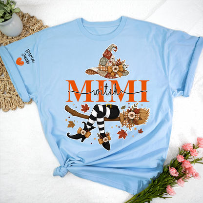 Funny Mimi Witch Shirt, Fall Halloween Grandma Graphic Tee, Personalized Family Names T Shirt, Cozy Autumn Gift for Mimi