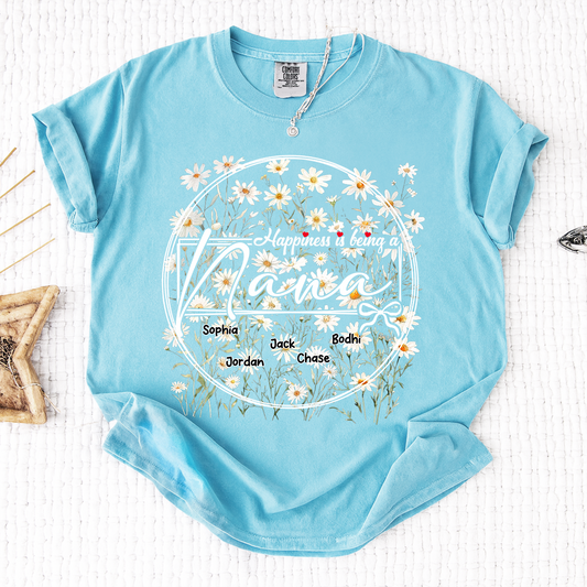Comfort Colors® Personalized Nana Shirt with Kids' Names, Custom Floral Design, Happiness is Being a Nana