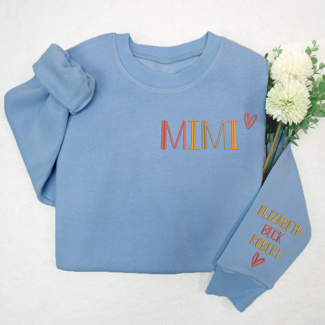 Custom Mimi Autumn With Kids Embroidered Sweatshirt