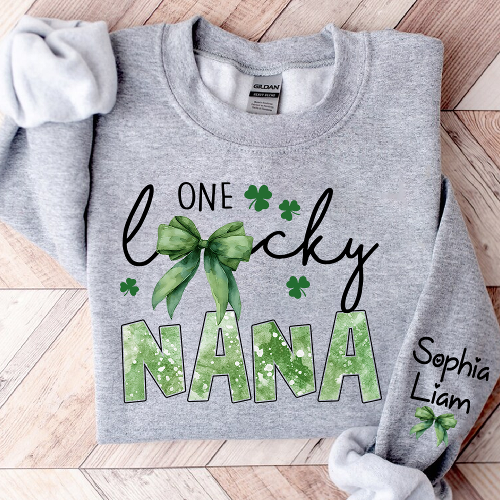 One Lucky Nana Sweatshirt for St Patrick’s Day, Personalized Grandma Shamrock Clover Sweatshirt with Kids Names