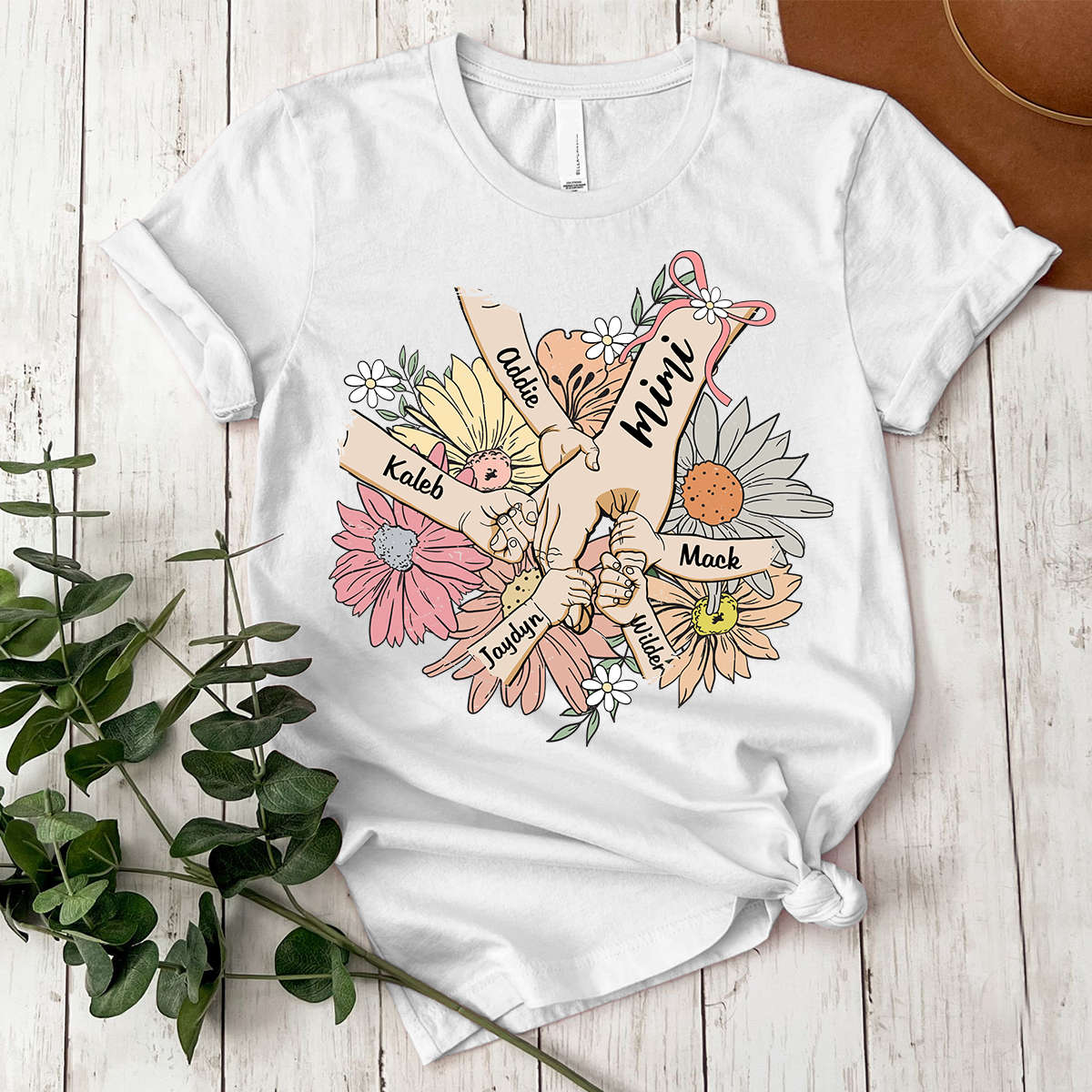 Custom Grandma Hand Retro flower Shirt, Personalized Nickname And Grandkids, Gift For Mother's Day