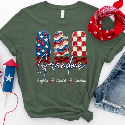 Personalized Grandma Patriotic Popsicle Shirt, Custom Grandma 4th of July T Shirt with Kids Names, Family Summer Gift