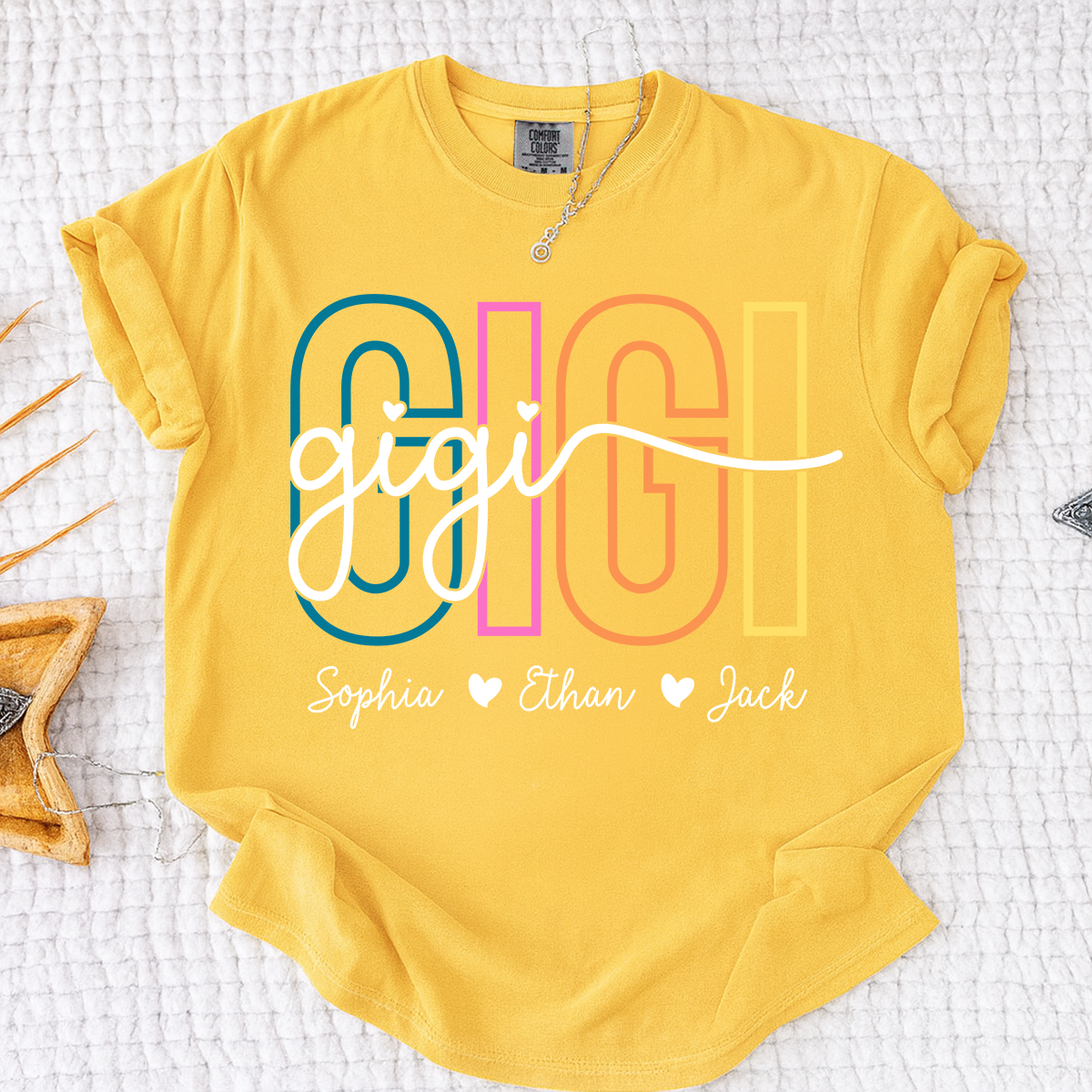 Comfort Colors® Personalized Gigi Shirt with Grandkids Names, Custom Grandma Tee, Colorful Gigi Name Shirt, Gift for Grandmother from Grandchildren