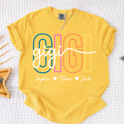 Comfort Colors® Personalized Gigi Shirt with Grandkids Names, Custom Grandma Tee, Colorful Gigi Name Shirt, Gift for Grandmother from Grandchildren