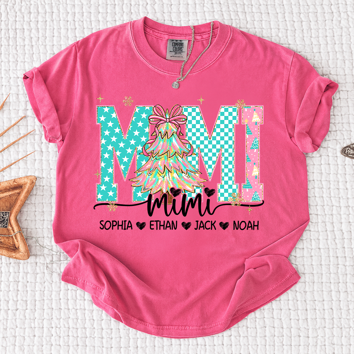 Comfort Colors® Personalized Mimi Christmas Shirt, Custom Holiday Tree Shirt with Kids Names
