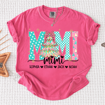 Comfort Colors® Personalized Mimi Christmas Shirt, Custom Holiday Tree Shirt with Kids Names