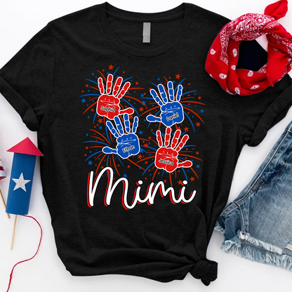 Personalized Mimi Shirt with Handprints, Custom Grandkids Names and Fireworks Design, Perfect Gift for Mimi