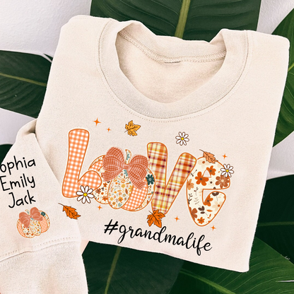 Custom Love Grandma Pumkin, Preppy Floral Fall Grandma And Kids