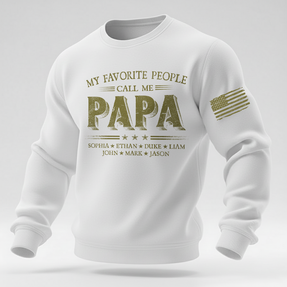 Custom Papa Crewneck Sweatshirt With Children Names, Personalized Dad Family Shirt