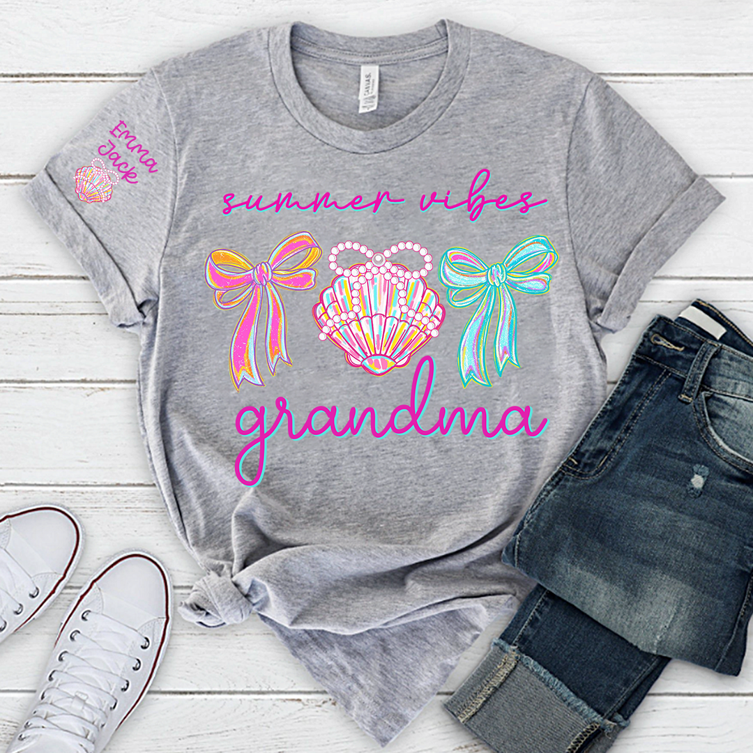 Colorful Bow and Shell Grandma T-Shirt Perfect for Summer Outfits