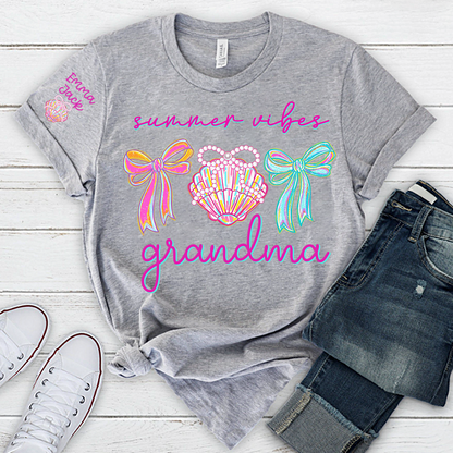 Colorful Bow and Shell Grandma T-Shirt Perfect for Summer Outfits