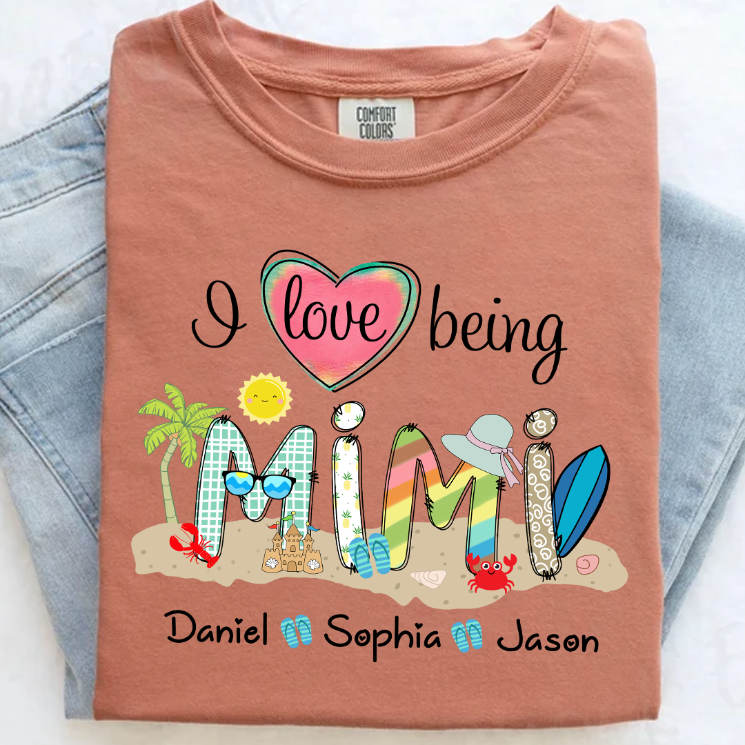 Comfort Colors® I Love Being Grandma Summer Shirt, Custom Grandma And Grandkids Shirt