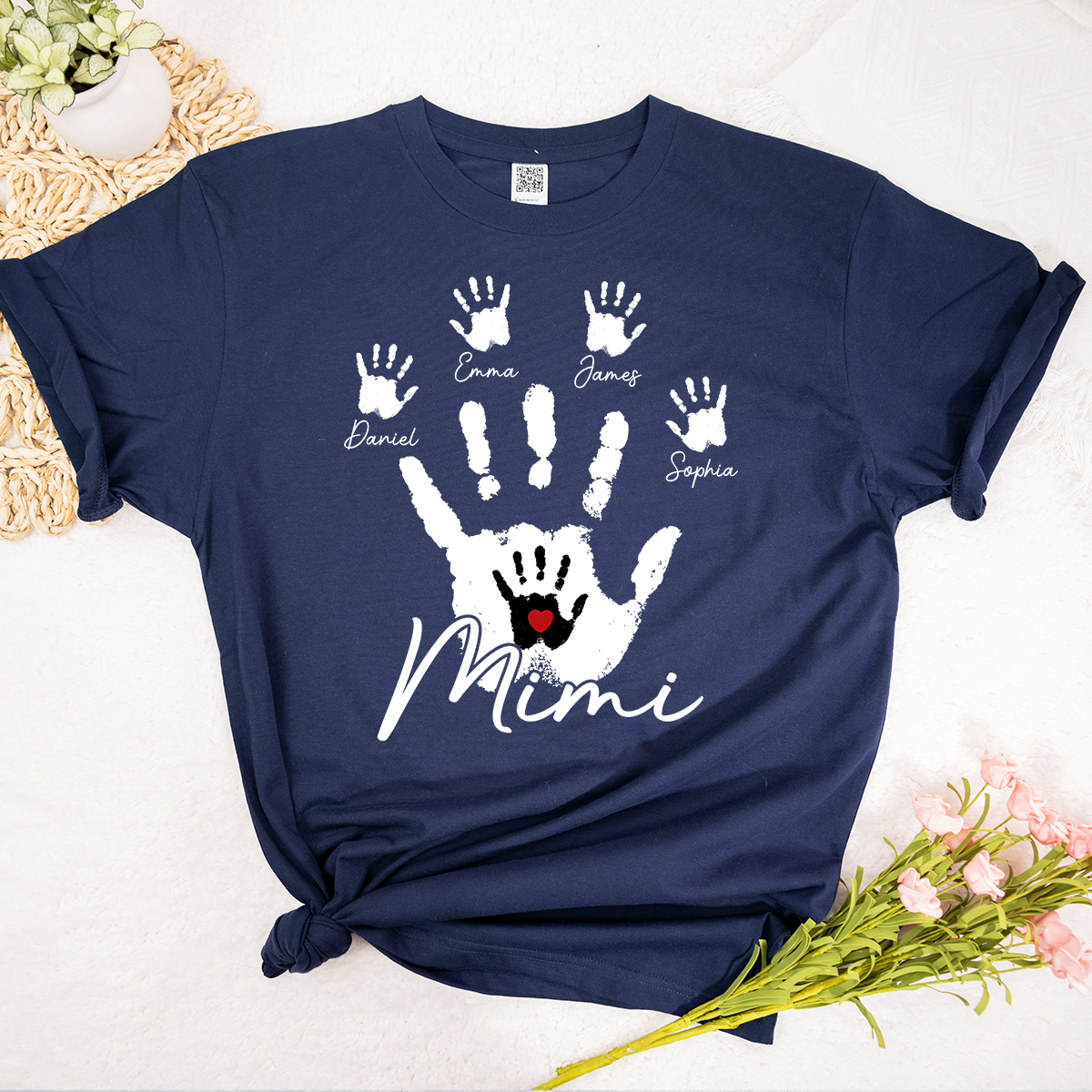 Personalized Mimi Handprint Shirt Custom Grandkids Names T Shirt Mimi Gift from Grandchildren Family Handprint Design