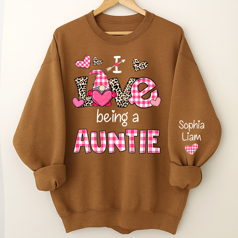 Personalized I Love Being an Auntie Sweatshirt with Kids Names, Valentine Inspired Family Clothing