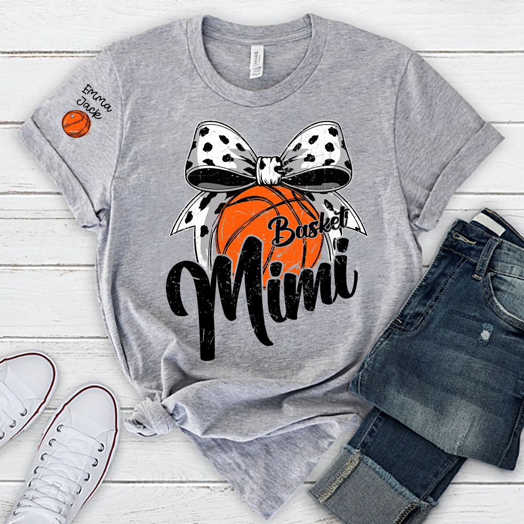 Basketball Mimi Shirt, Custom Names and Bow Design for Proud Sports Grandma