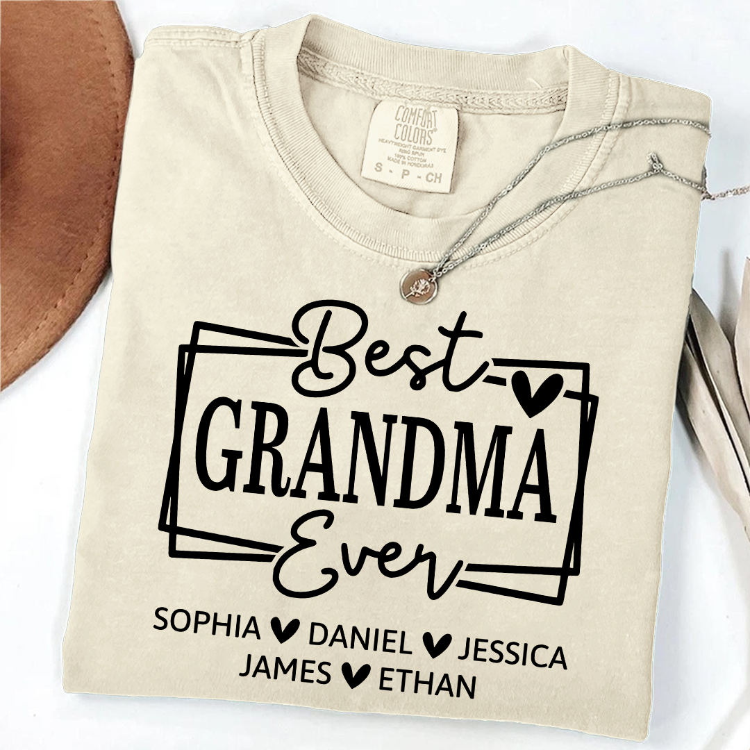Comfort Colors Best Grandma Ever Personalized T Shirt with Heart Icons, Custom Family Gift Shirt for Grandma