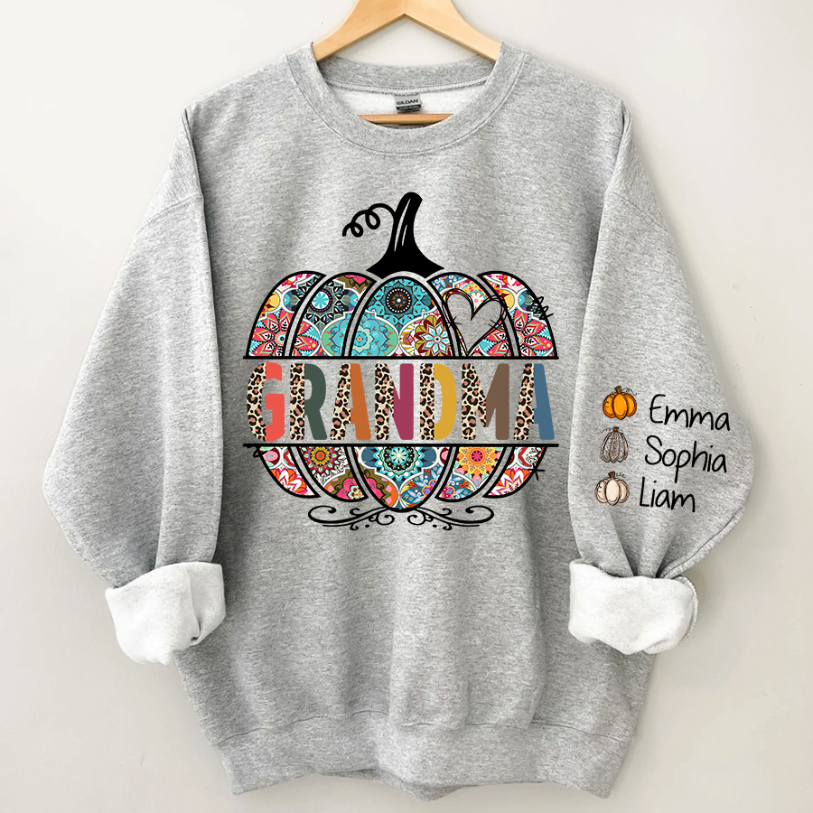 Personalized Grandma Pumpkin Art Sweatshirt, Custom Mimi, Nana, Gigi With Grandkids Sweatshirt