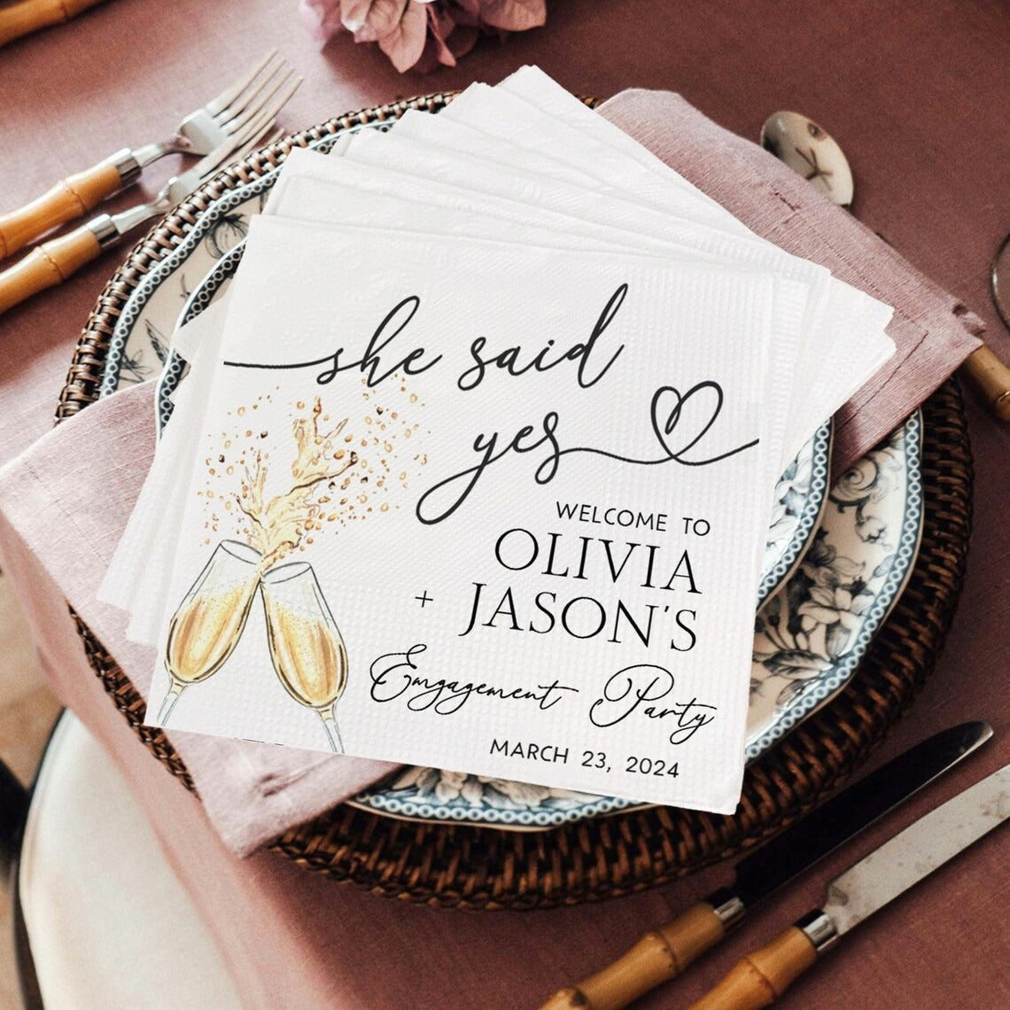 Welcome to Engagement Party Napkins She Said Yes We're Engaged Custom Wedding Napkins Cocktail Napkin Pack Wedding Party Decorations