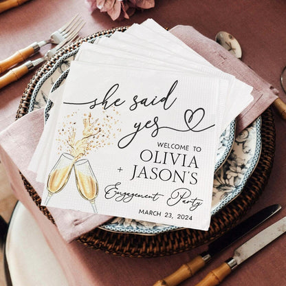 Welcome to Engagement Party Napkins She Said Yes We're Engaged Custom Wedding Napkins Cocktail Napkin Pack Wedding Party Decorations
