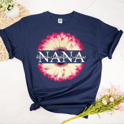 Personalized Nana T-Shirt with Pink Flower Graphic – Custom Grandma Gift Featuring Grandkids Names