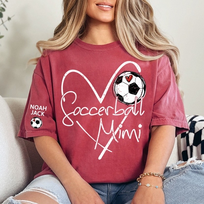 Personalized Soccer Mimi Shirt, Soccer Ball Heart Design with Kids Names