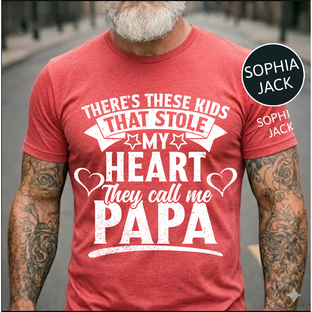 Personalized Papa T-Shirt – “These Kids Stole My Heart” Custom Names Gift for Dad Fathers Day Birthday