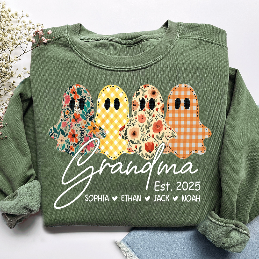 Custom Ghost Sweatshirt for Grandma, Halloween Grandma Est. 2025 Shirt