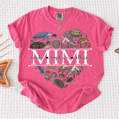 Comfort Colors® Mimi Turtle T-Shirt for Grandma Personalized Gift with Kids’ Names